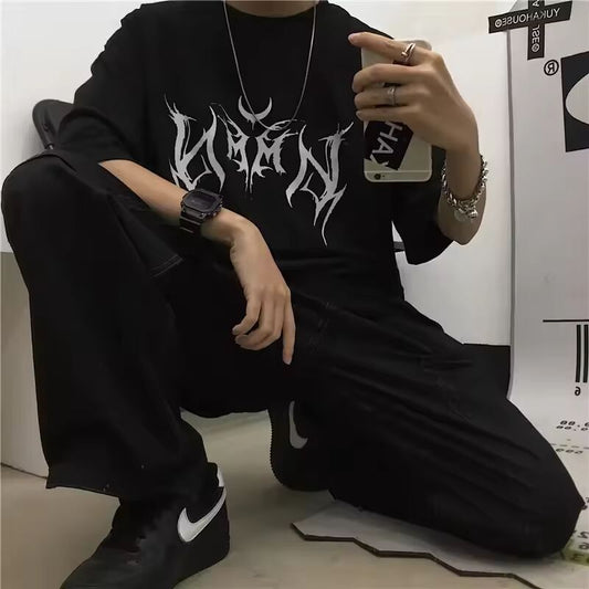 Harajuku Women's T-shirt Punk Letter Printing Oversize Short-Sleeve Hip-Hop Loose Women Tops Clothing Vintage Couple Tees
