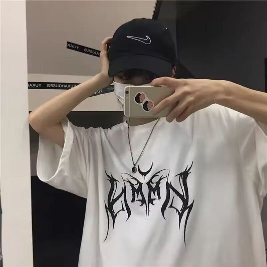 Harajuku Women's T-shirt Punk Letter Printing Oversize Short-Sleeve Hip-Hop Loose Women Tops Clothing Vintage Couple Tees